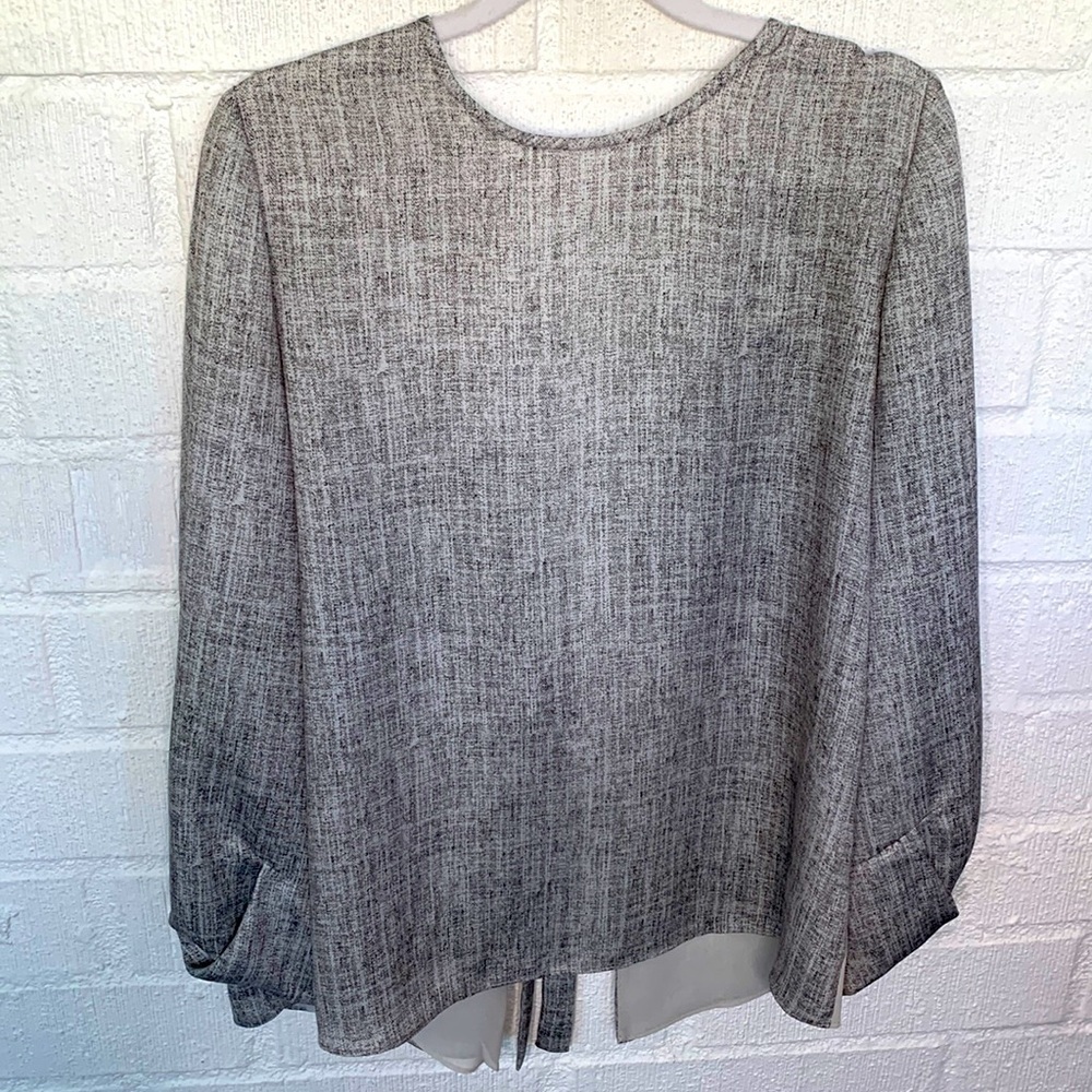 Halston Heritage Gray Open Back Tie Blouse size Medium